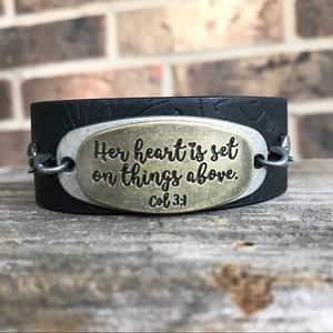 Scripture bracelet - black faux leather cuff